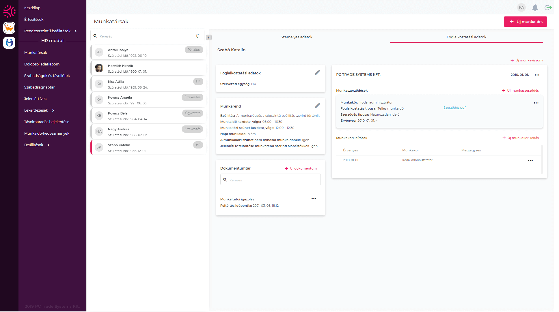 Foglalkoztatási adatok